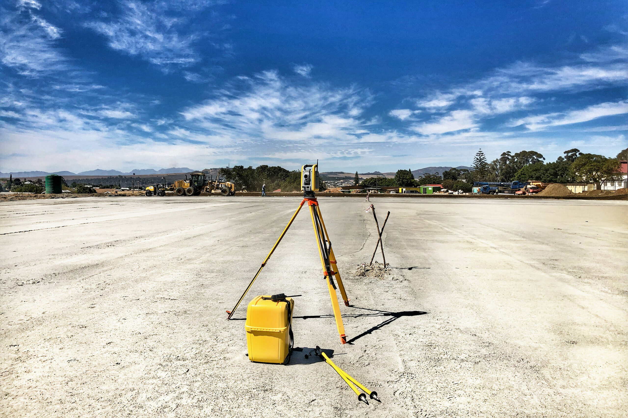 Trimble survey equipment robotic total station theodolite setup on a platform